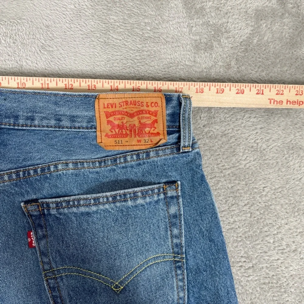 Levis 511 Denim Shorts Mens 32 Blue Cut Off‎ Raw Hem Slim Fit Summer Skater
